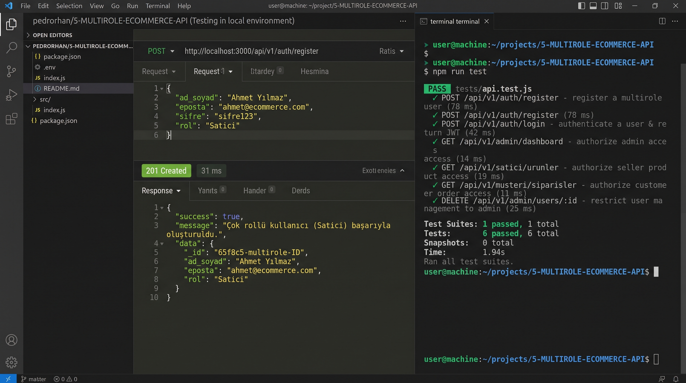 Node.js & Express ile Rol Bazlı (RBAC) ve JWT Destekli E-Ticaret API'si